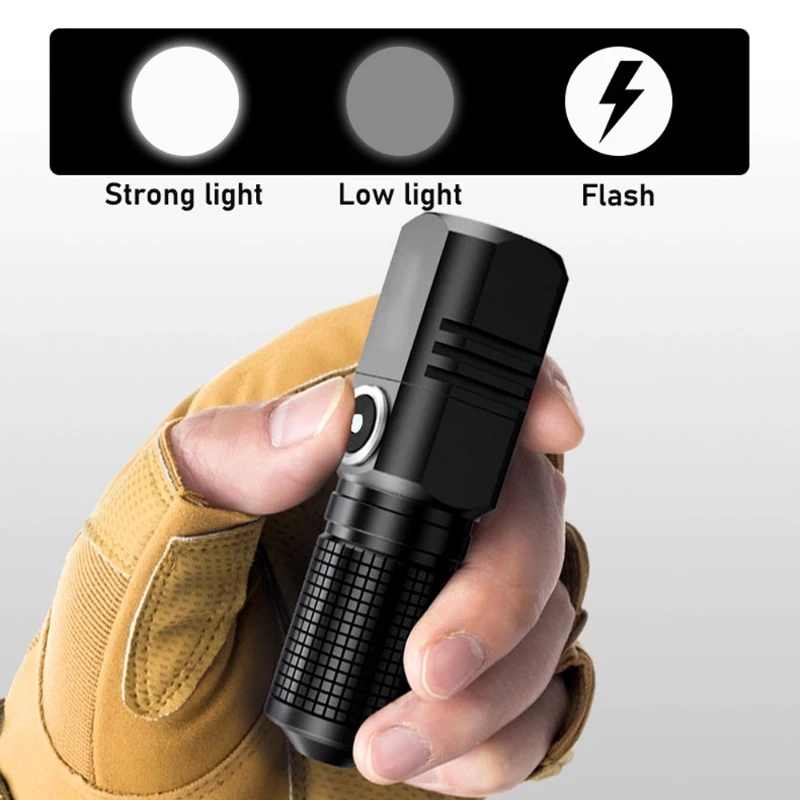 10000 LM mini powerful led flashlight xhp50 built-in battery 3 modes usb rechargeable flash light edc torch lamp flashlights - 图片 8