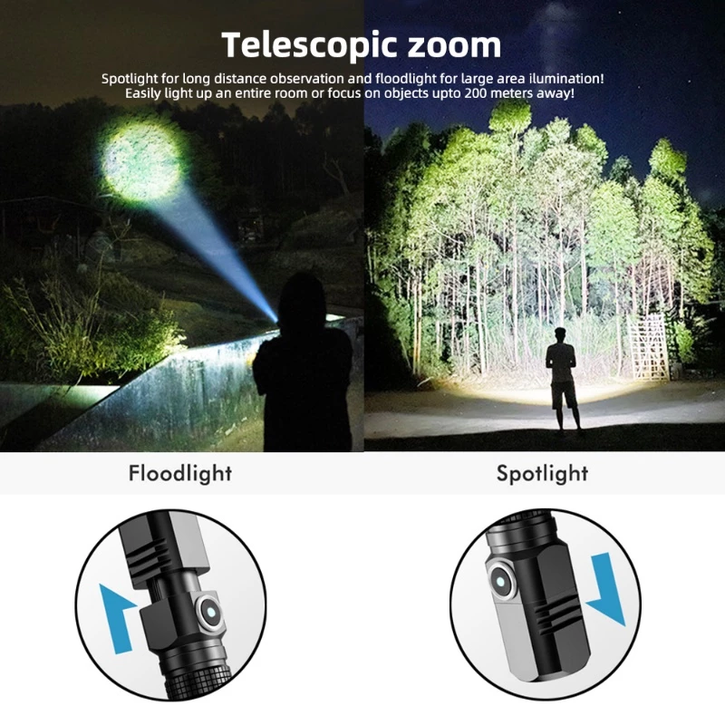 10000 LM mini powerful led flashlight xhp50 built-in battery 3 modes usb rechargeable flash light edc torch lamp flashlights - 图片 4